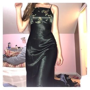 Oriental style teal prom formal dress